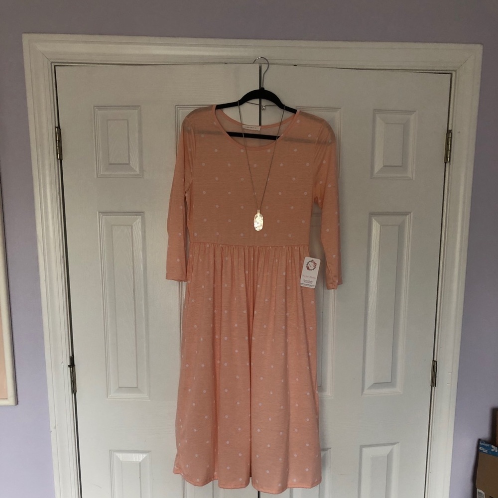 3/4 sleeve tshirt dress light material XL pink dot